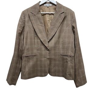 Harve Bernard Women’s Brown Plaid Jacket Blazer Coat Suite Sz 14 Large Work wear